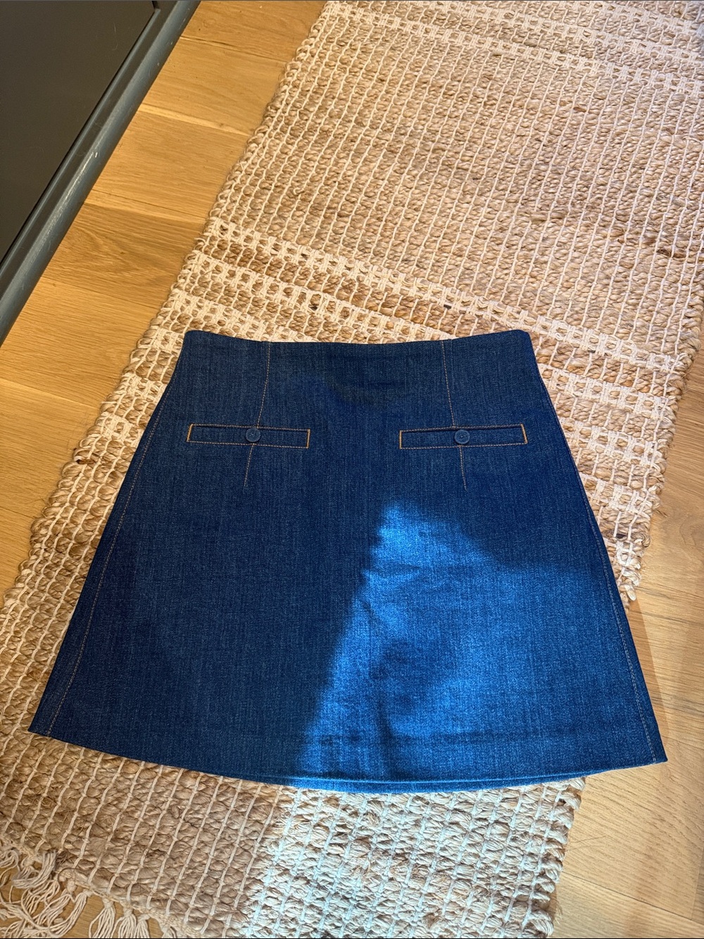 PAIGE Dark Blue Denim Mini Skirt with Front Welt Details